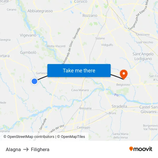 Alagna to Filighera map