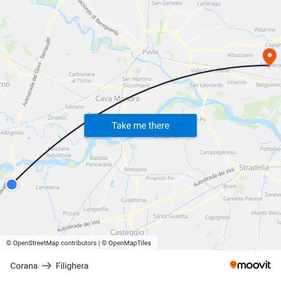 Corana to Filighera map