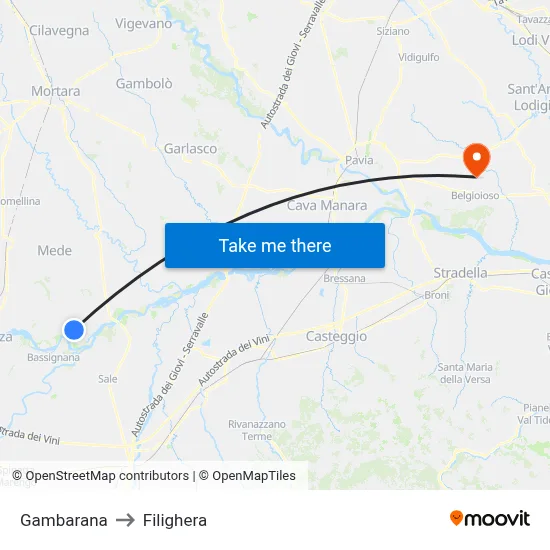 Gambarana to Filighera map