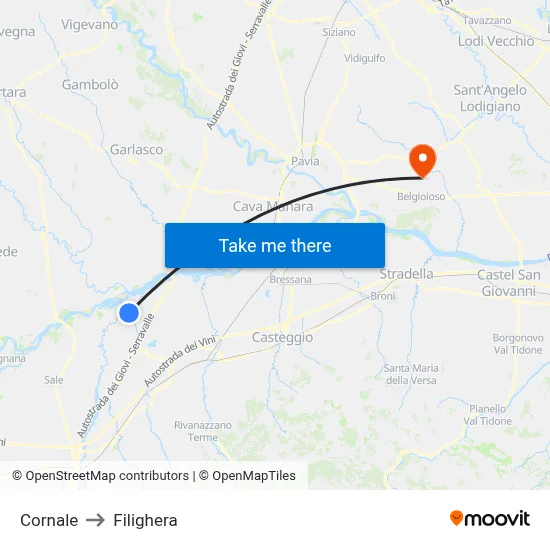 Cornale to Filighera map