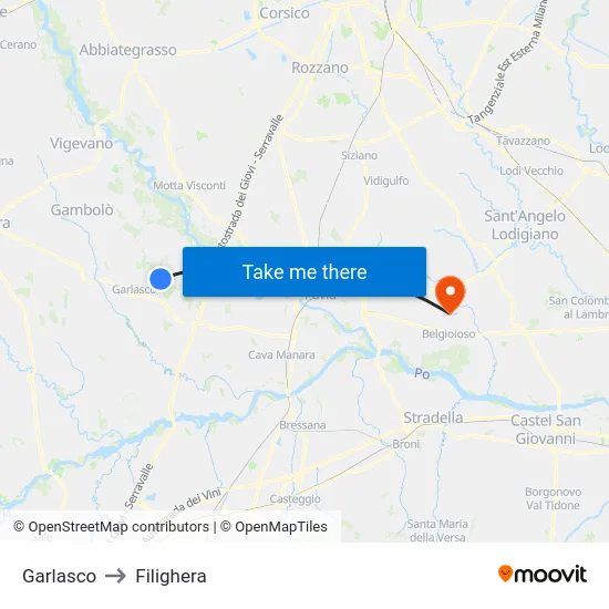 Garlasco to Filighera map