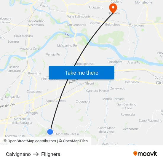 Calvignano to Filighera map