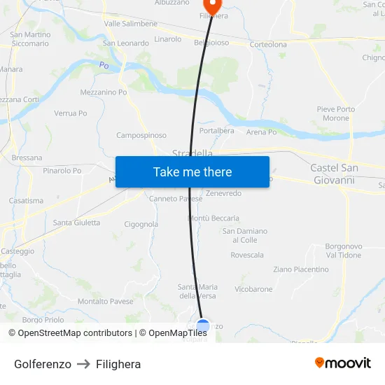 Golferenzo to Filighera map