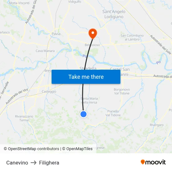 Canevino to Filighera map