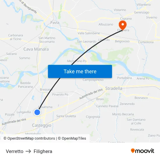 Verretto to Filighera map