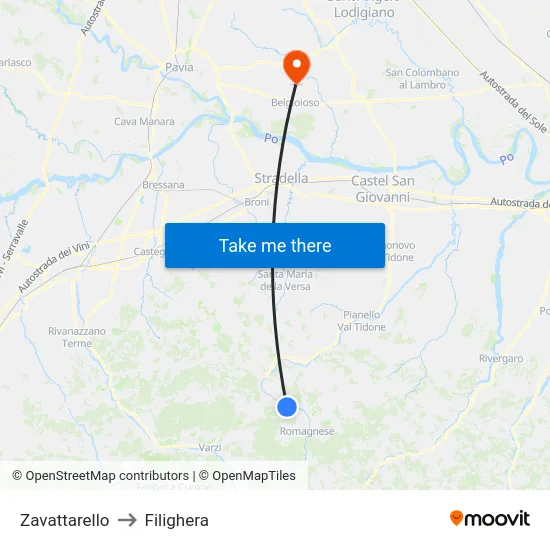 Zavattarello to Filighera map