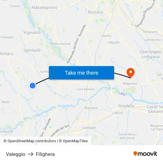 Valeggio to Filighera map