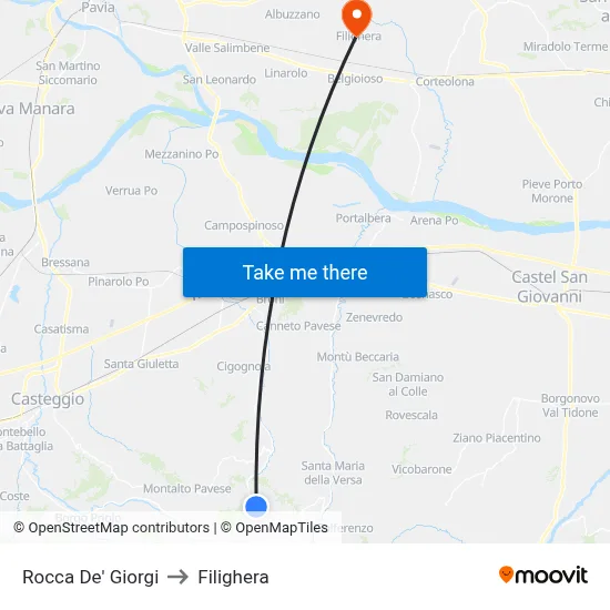 Rocca De' Giorgi to Filighera map