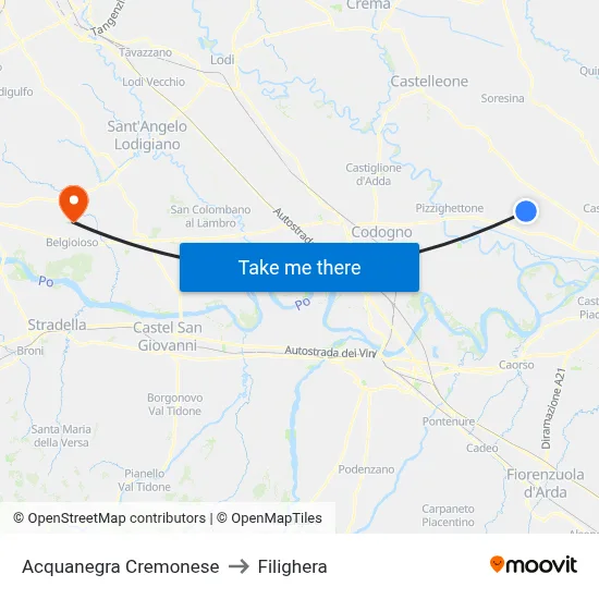 Acquanegra Cremonese to Filighera map