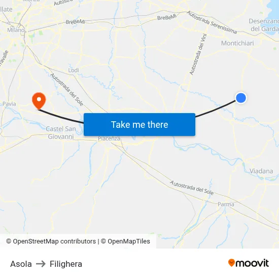 Asola to Filighera map