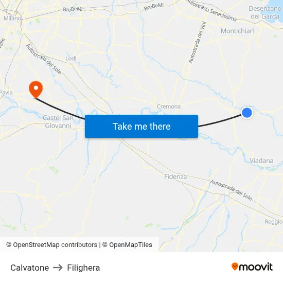 Calvatone to Filighera map