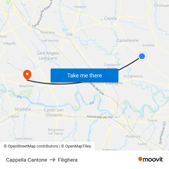 Cappella Cantone to Filighera map