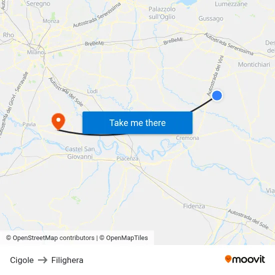 Cigole to Filighera map