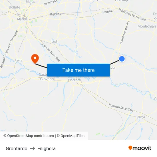 Grontardo to Filighera map