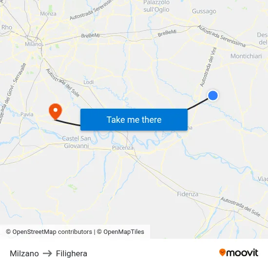Milzano to Filighera map