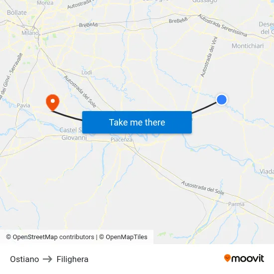 Ostiano to Filighera map