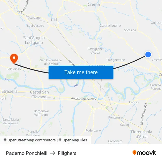 Paderno Ponchielli to Filighera map