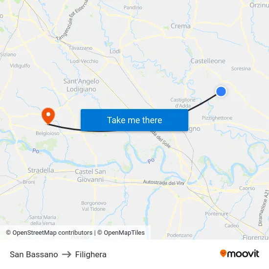 San Bassano to Filighera map