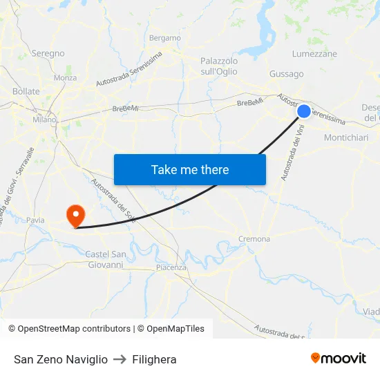 San Zeno Naviglio to Filighera map