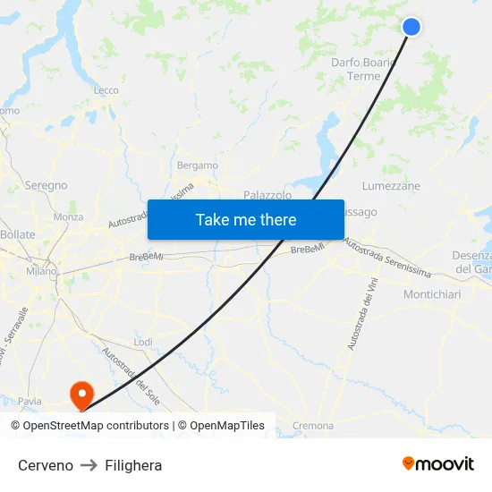 Cerveno to Filighera map