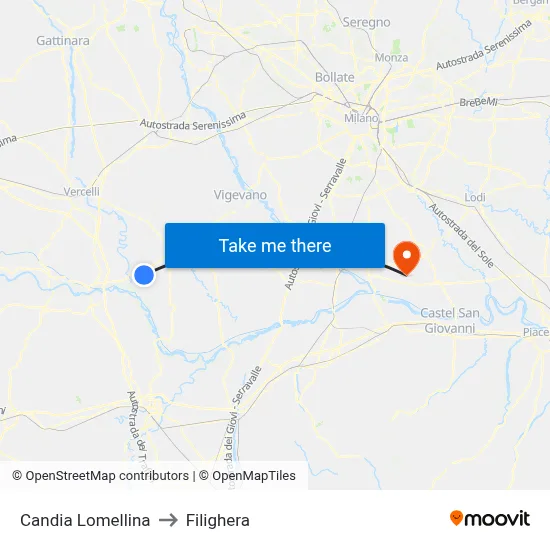 Candia Lomellina to Filighera map