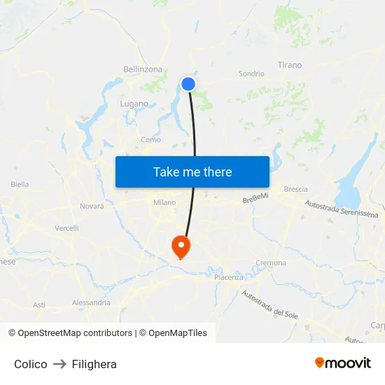 Colico to Filighera map
