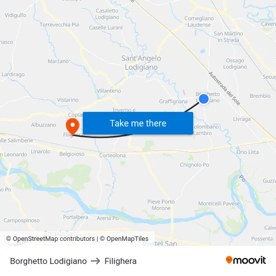 Borghetto Lodigiano to Filighera map