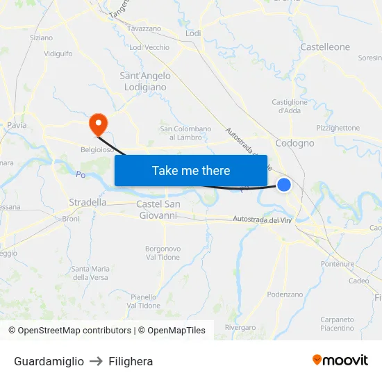 Guardamiglio to Filighera map