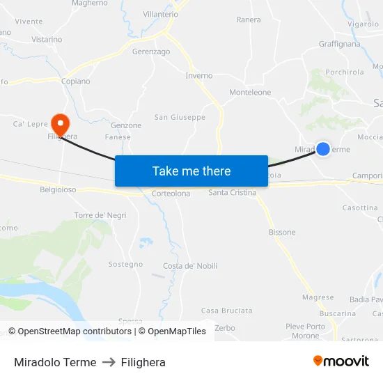 Miradolo Terme to Filighera map
