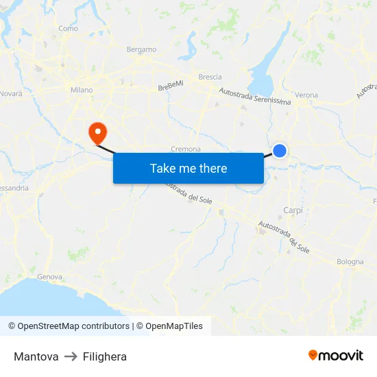 Mantova to Filighera map