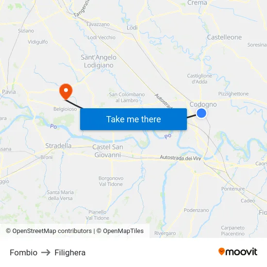Fombio to Filighera map