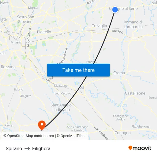 Spirano to Filighera map