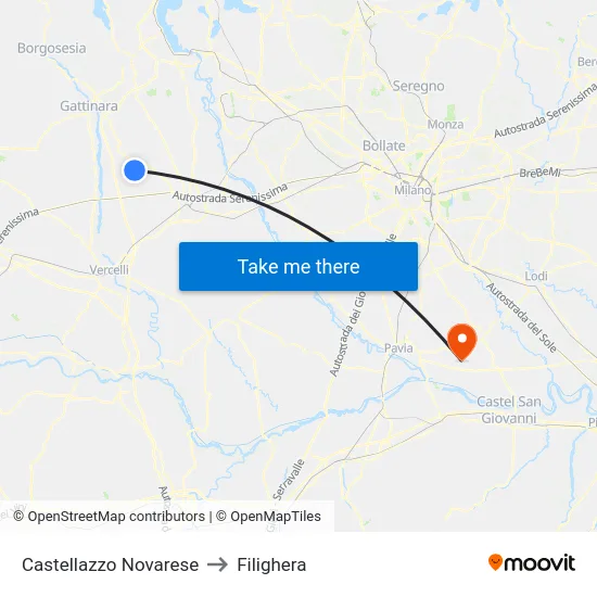 Castellazzo Novarese to Filighera map