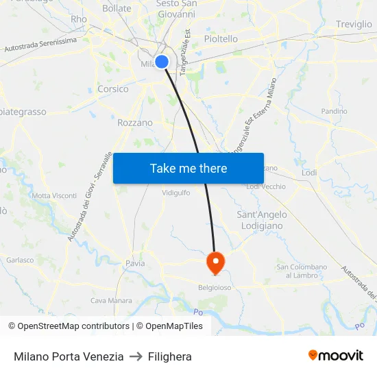 Milano Porta Venezia to Filighera map