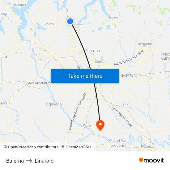 Balerna to Linarolo map