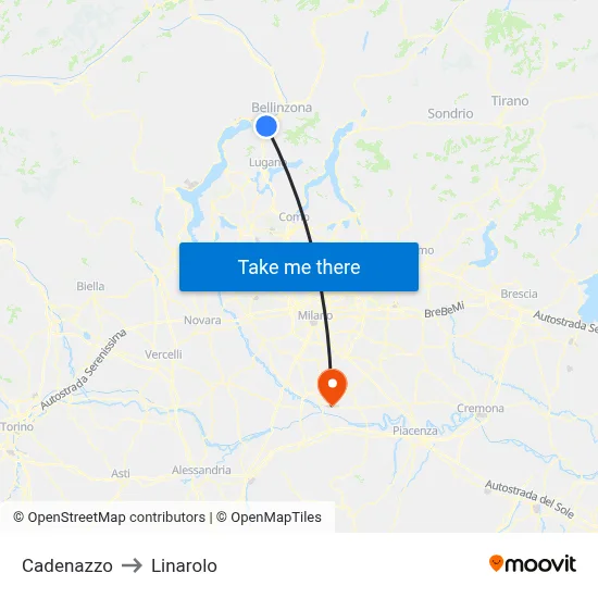 Cadenazzo to Linarolo map