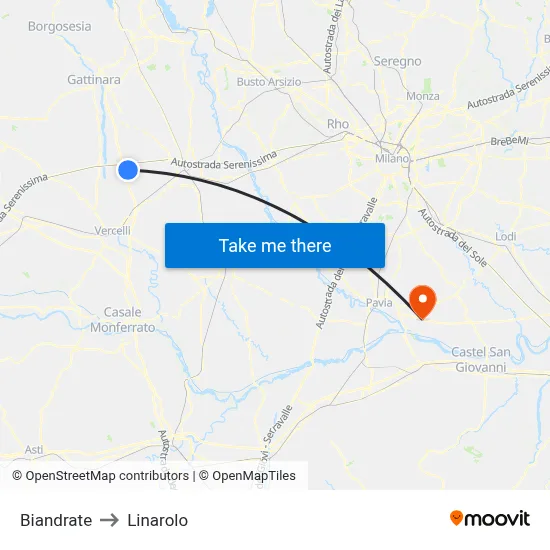 Biandrate to Linarolo map