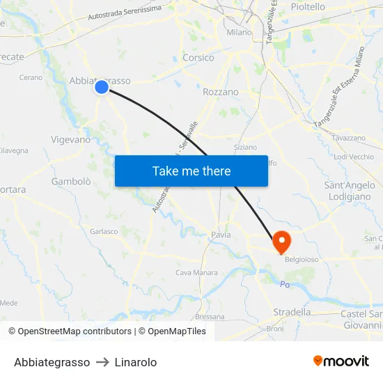 Abbiategrasso to Linarolo map