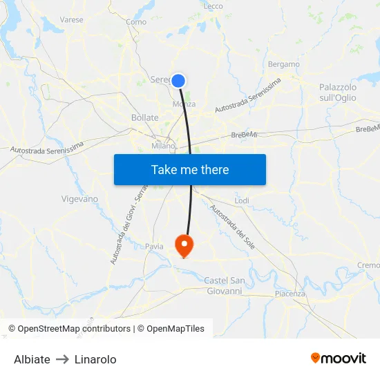 Albiate to Linarolo map