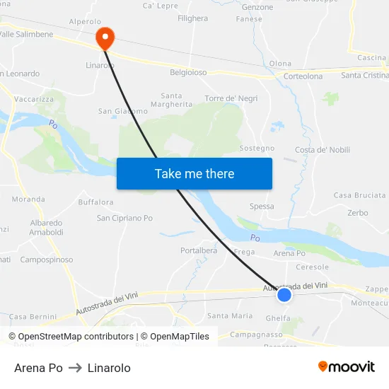 Arena Po to Linarolo map