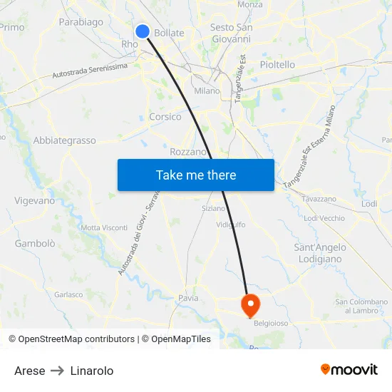 Arese to Linarolo map