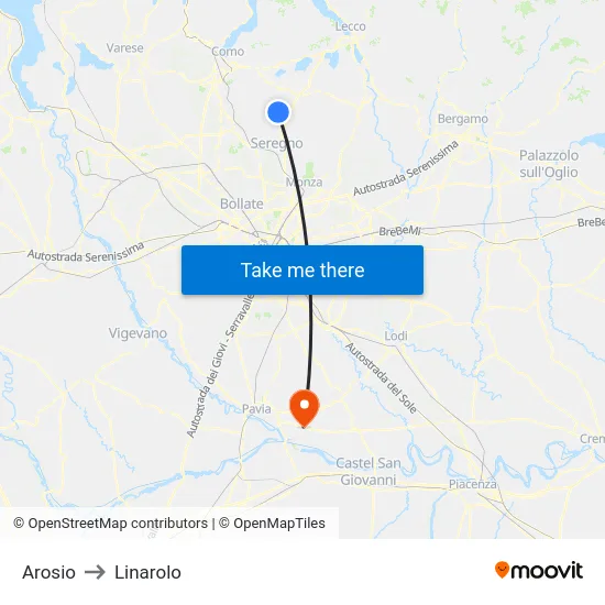 Arosio to Linarolo map