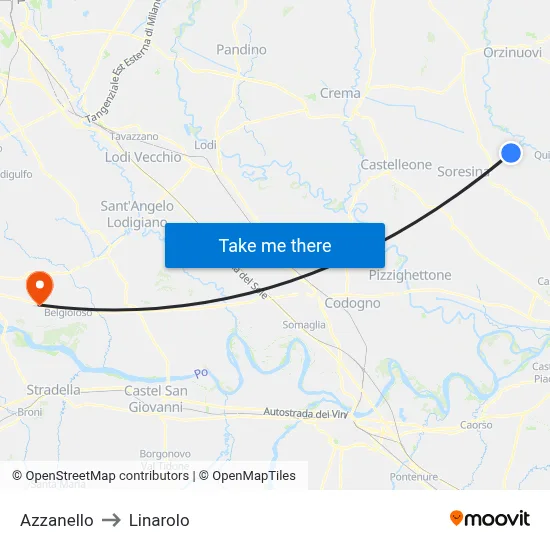 Azzanello to Linarolo map