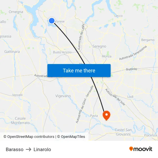 Barasso to Linarolo map