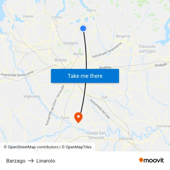 Barzago to Linarolo map