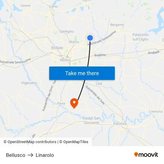 Bellusco to Linarolo map