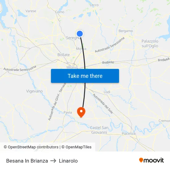 Besana In Brianza to Linarolo map