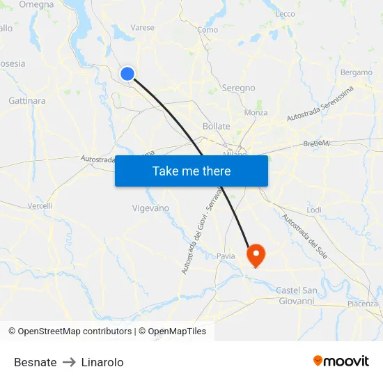 Besnate to Linarolo map