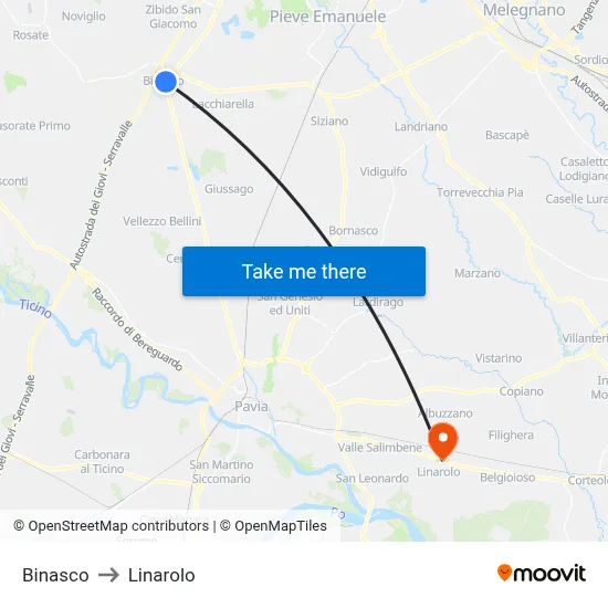 Binasco to Linarolo map