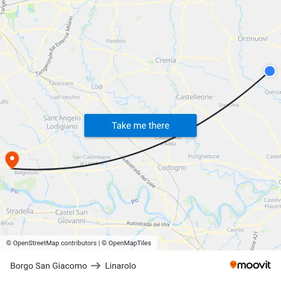 Borgo San Giacomo to Linarolo map